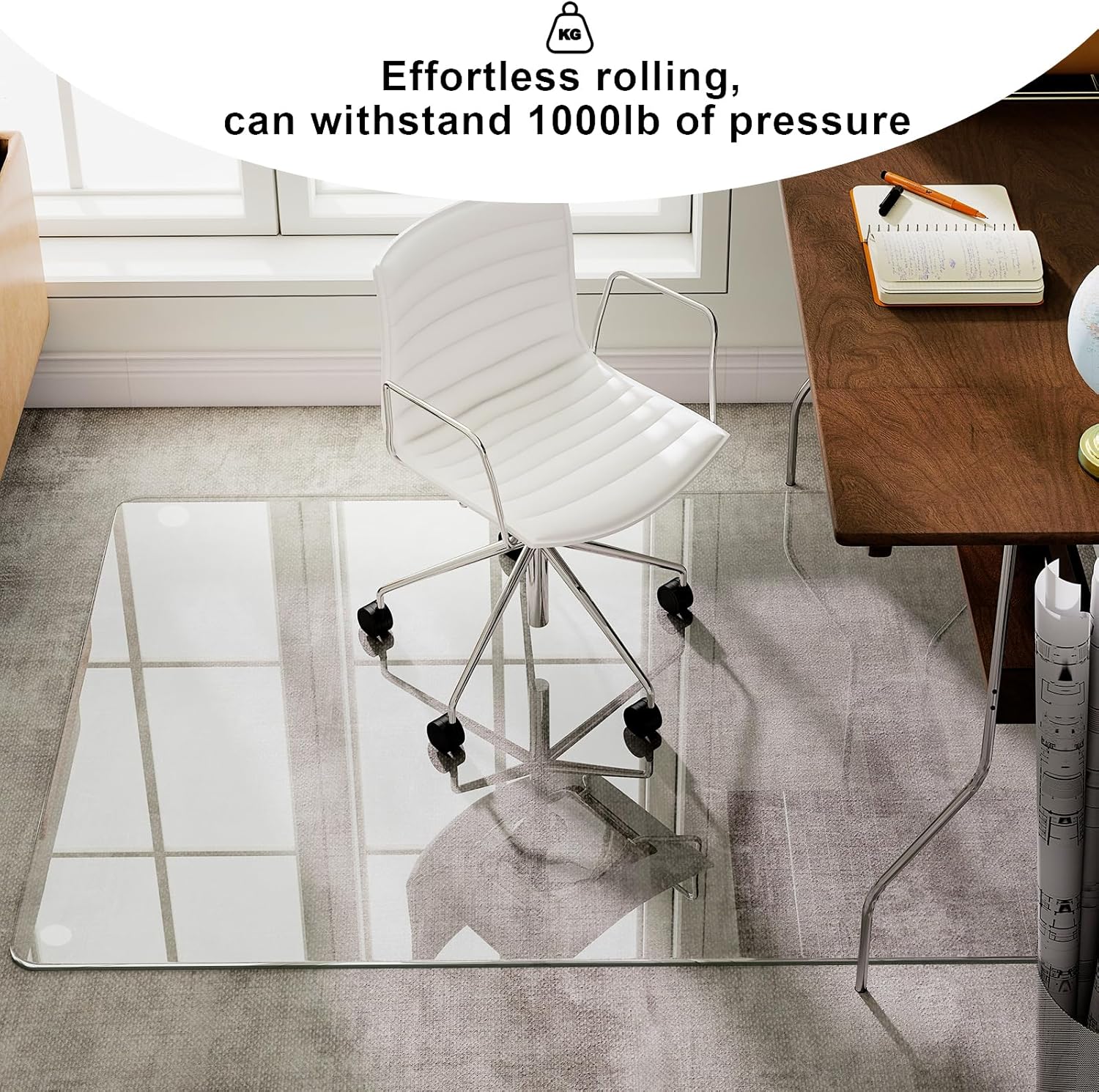 GLSLAND 54"x32" Tempered Glass Chair Mat Heavy-Duty Floor Protector for Carpet & Hard Floors Scratch-Resistant Office Computer Desk Mats Clear