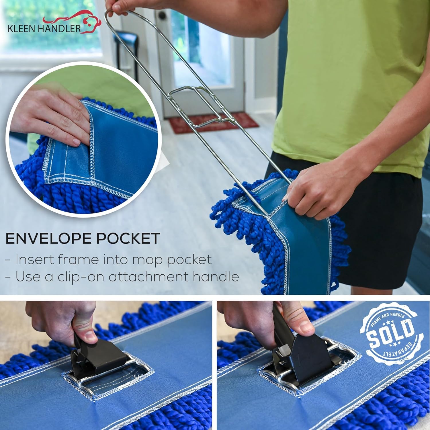 Kleen Handler 18 inch Microfiber Dust Mop | Small Washable Commercial Mop Head Replacement, Pack of 3