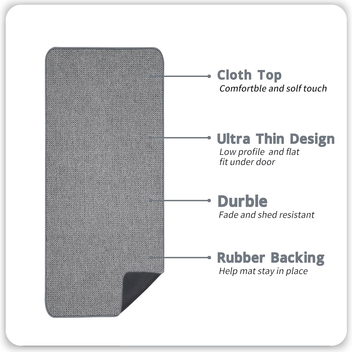 Bath Mat,Ultra Thin Bathroom Runner Rugs,Large Bath Mats for Bathroom,Quick Dry,Non-Slip,Machine Washable,Low Pile,Bath Rug,Shower Outside,Sink,Home Decor Accessories.Grey,2'x5'（24x60inch）