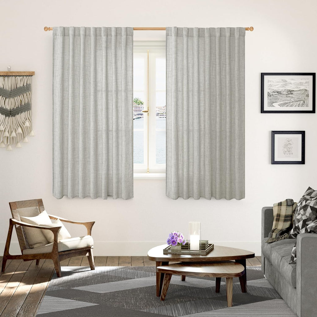 YoungsTex Light Grey Linen Curtains 63 Inch Length 2 Panels for Living Room, Back Tab and Rod Pocket Light Filtering Window Drapes for Bedroom Farmhosue Decorative Privacy, 60 X 63 Inch