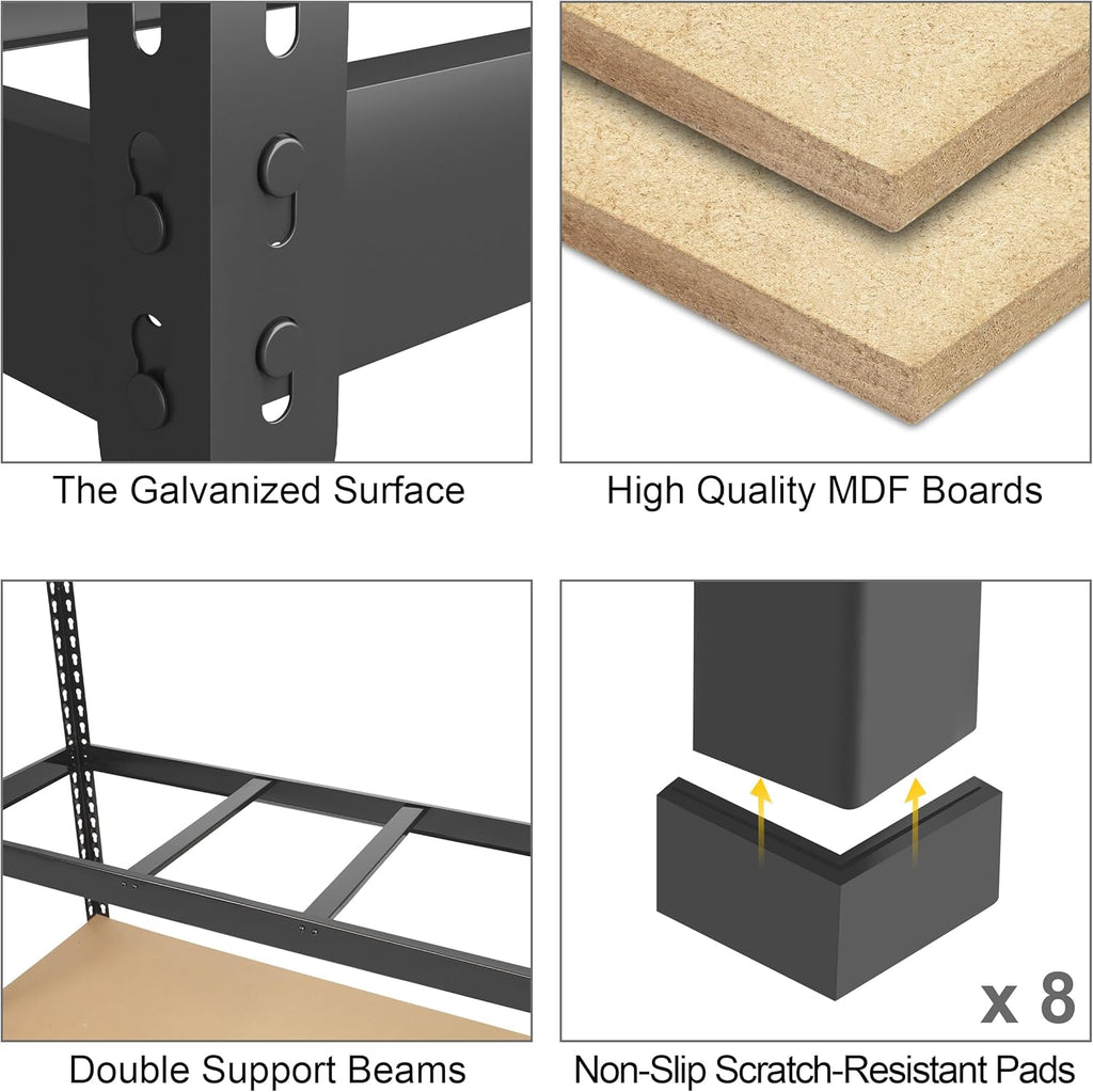 PrimeZone 2 Pack Heavy Duty Adjustable 5 Tier Garage Storage Shelves - 47" W x 18" D x 71" H, Metal Utility Rack Shelf Unit for Warehouse, Pantry, Closet, Kitchen, Black