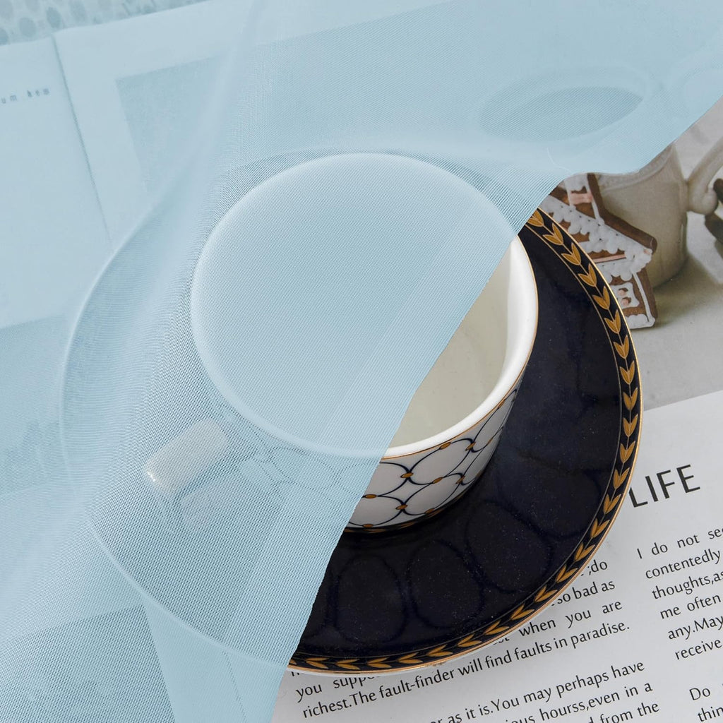 Chyhomenyc Sky Blue Sheer Curtains 45 Inch Long 2 Panels, Light Filtering Rod Pocket Voile Short Curtains Drapes for Living Room Bedroom Small Windows, 42Wx45L Inches