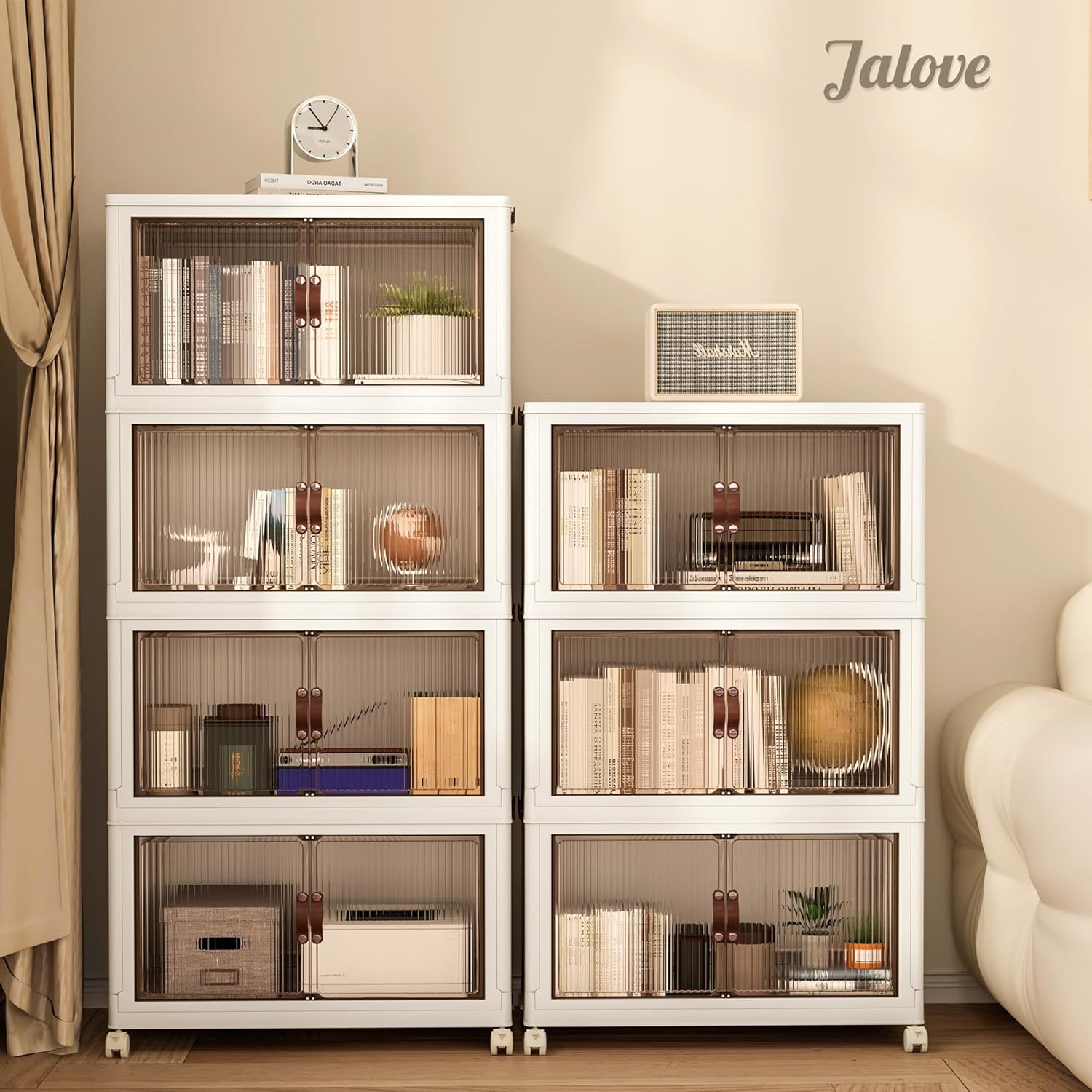 Jalove 120Gal Large Storage Bins with lids, 480QT Plastic Stackable Storage Containers with Wheels, Collapsible Closet Organizer and Storage Drawers,Clothes Organization for Cabinet Home, 4Pack White