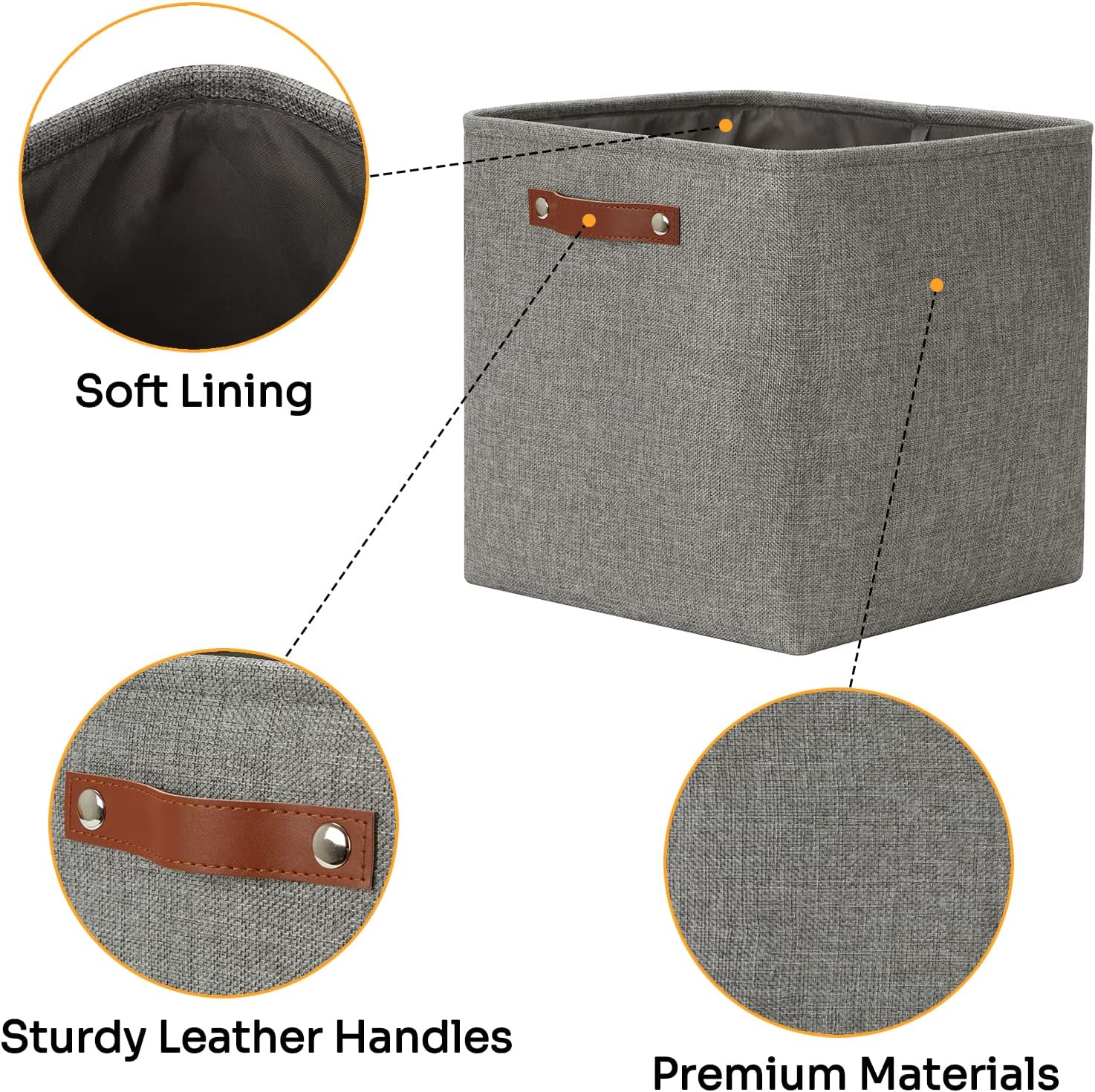 DULLEMELO Cube Storage Boxes,13 inch Fabric Baskets Closet Storage Bins for Home Organization and Storage,Stackale Gift Baskets Empty for Nursery Clothes Toys Kids Storage(Grey)