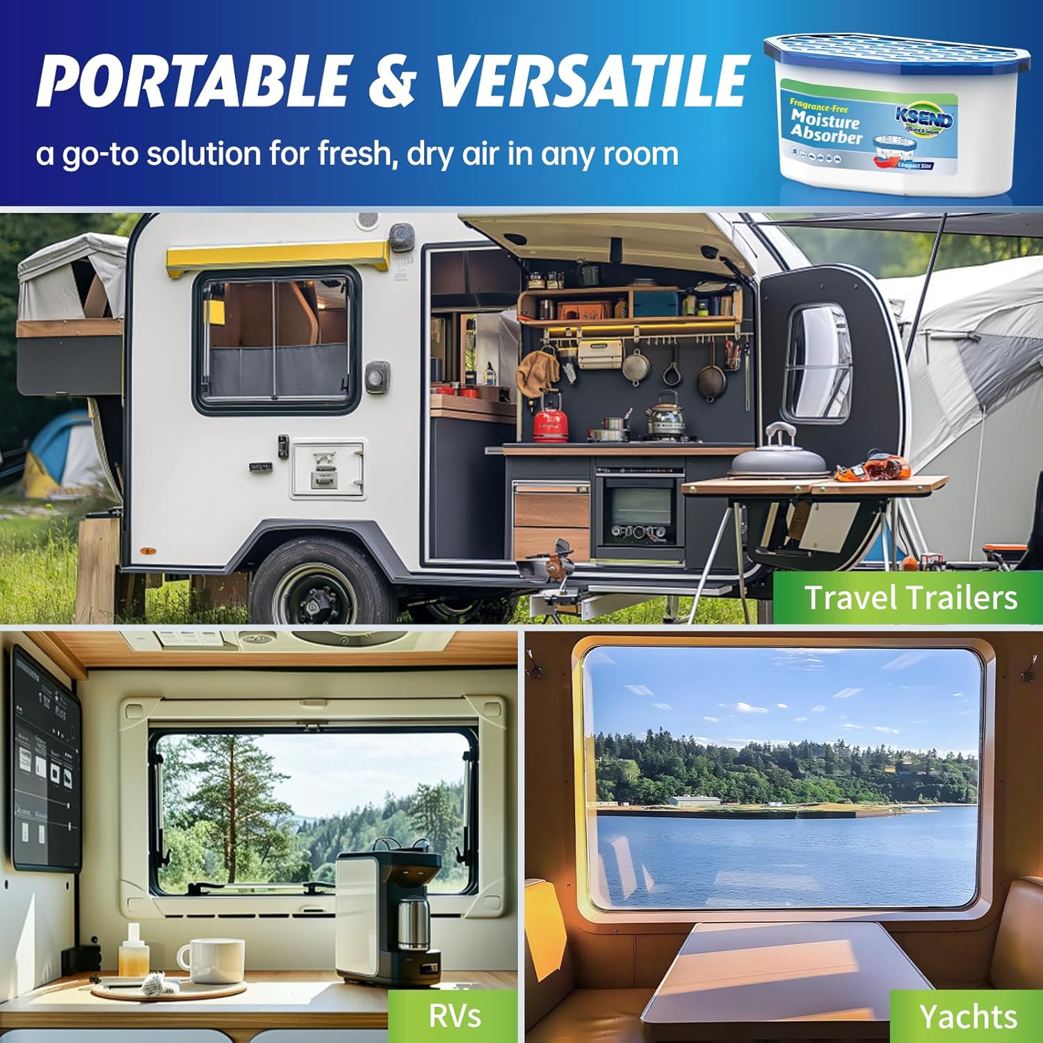 Moisture Absorbers, 24 Pack, Compact Dehumidifier for Closet, Efficient Humidity Absorber Boxes, Moisture Absorber for Closet, Odor Eliminator with Fragrance Free, Blue, 6.4oz, 300ml