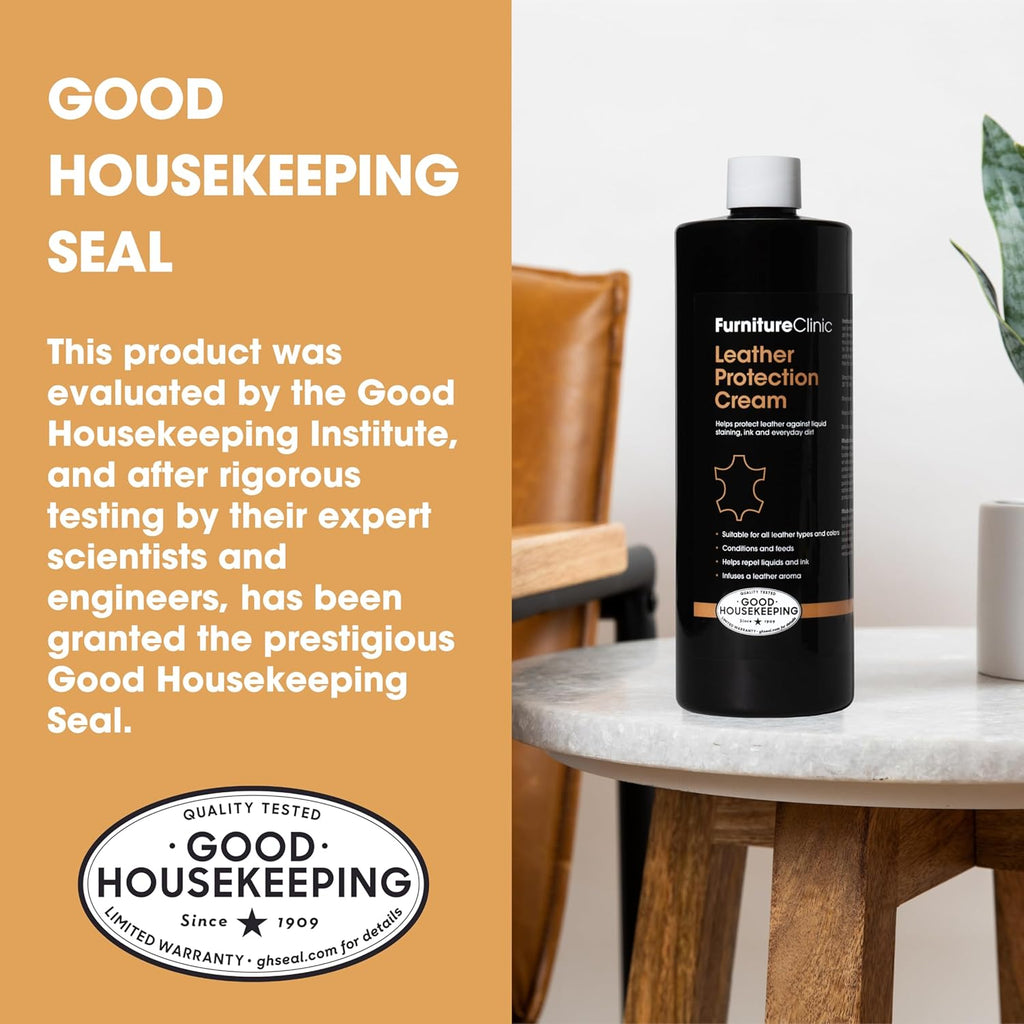 Furniture Clinic Leather Protection Cream | 2-in-1 Leather Conditioner & Waterproofing Protector for Furniture, Shoes, Car Seats & More | Prevent Stains While Nourishing | 17oz/ 500ml