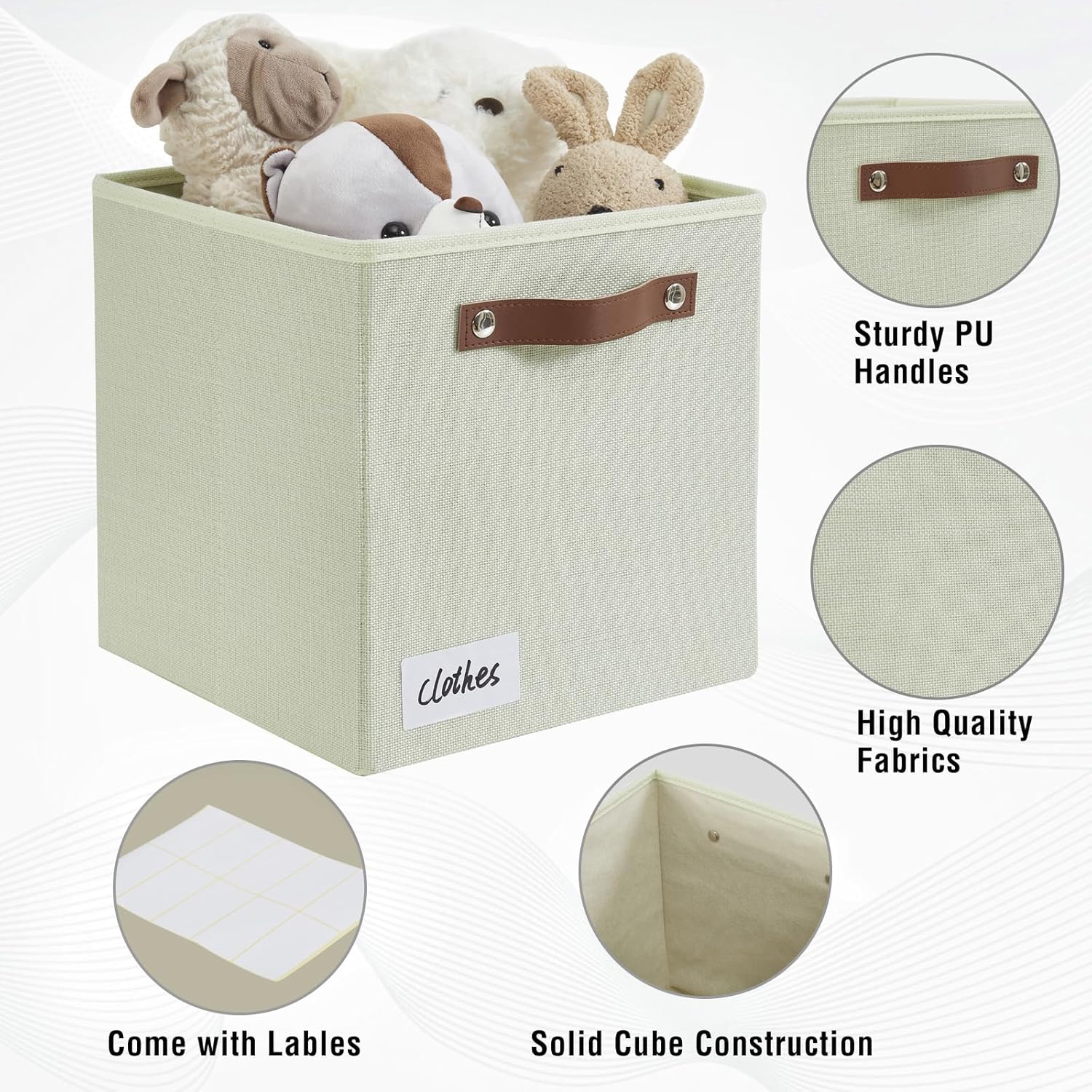 Collapsible Fabric Storage Cube Bins with 2 Reinforced PU Handles, Foldable Storage Organizer Baskets for Closet, Shelves, Living Room | 11"x11"x11", 4 Pack, Sage Green