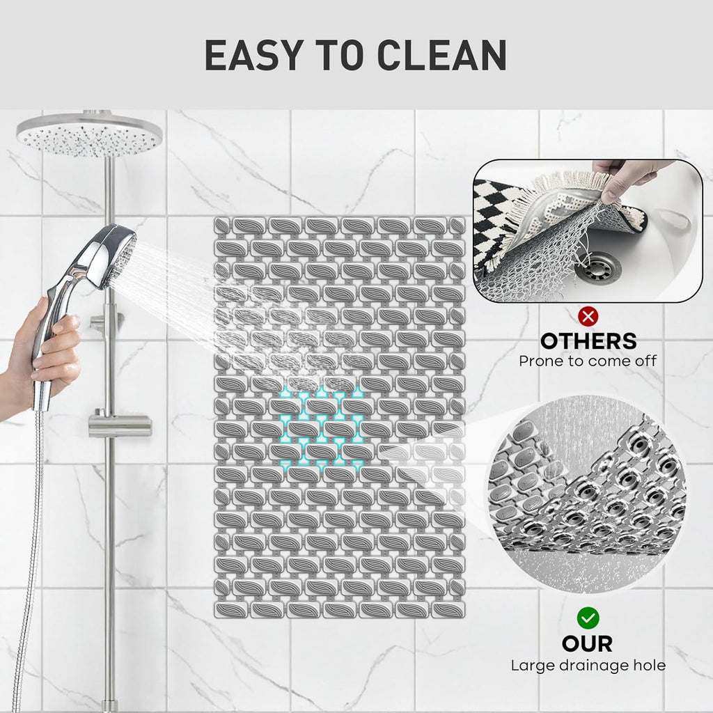 Bath Mat for Tub Non Slip Shower Mat for Elderly - 27 x 16 Inch Soft Durable Bathtub Mat Non Slip Shower Mat for Inside Shower with Suction Cups & Drain Holes, Machine Washable Easy to Cut, Dark Grey