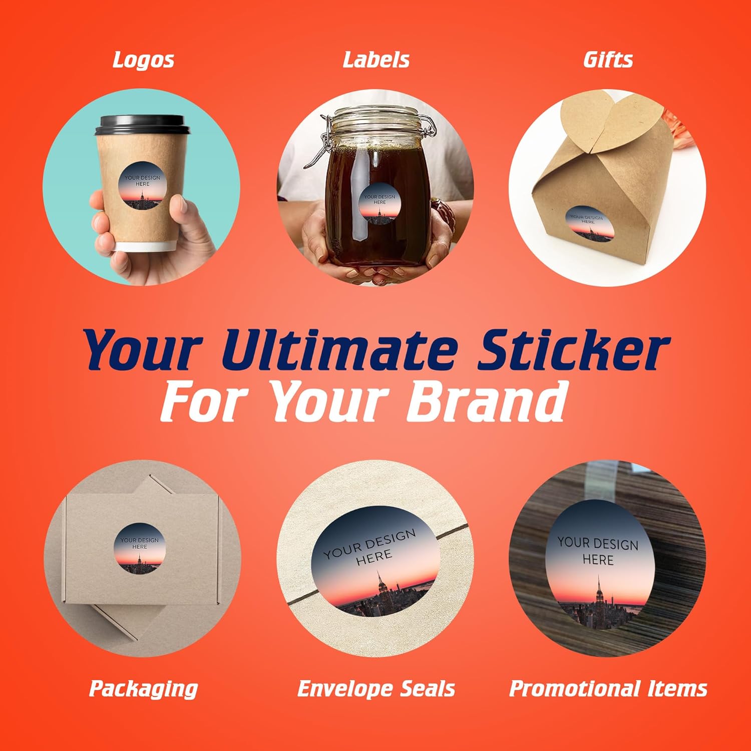 100 Custom Vinyl Stickers - Upload Your own Image, Text, Design, Logo - Personalized Logo Labels for Handmade, Packaging, Bottle, Jars, Candle, Brand Stickers (City, 1.5x1.5)