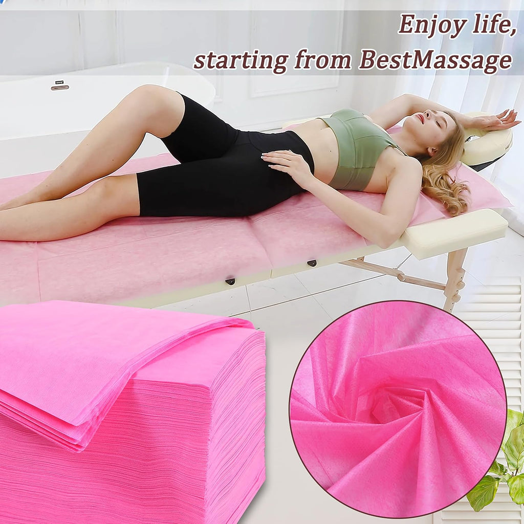 100 Pcs Disposable Bed Sheets 31" x 71" Massage Table Sheets Non Woven Fabric SPA Bed Cover Breathable for Massage Beauty Tattoos (100 Pcs Pink)