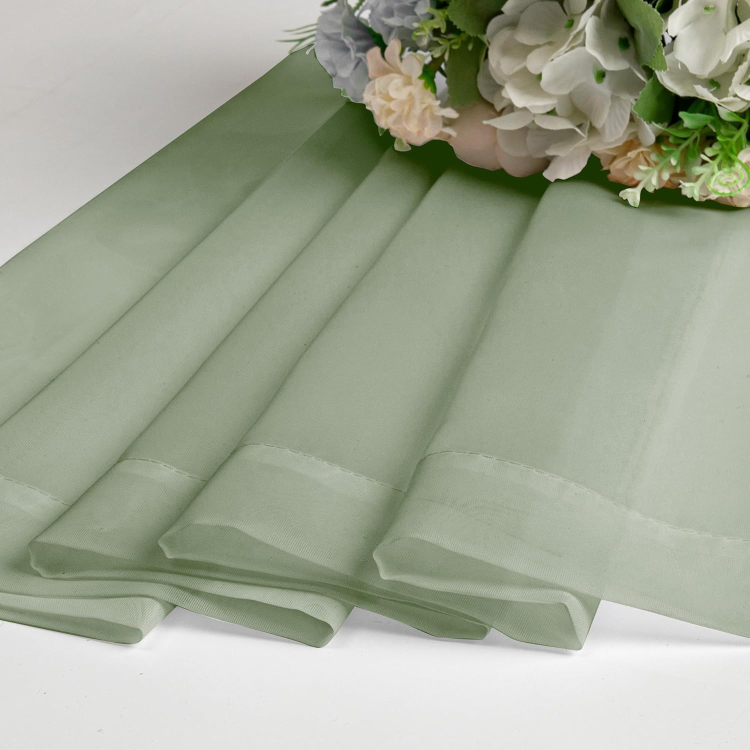 Chyhomenyc Sage Green Sheer Curtains 45 Inch Long 2 Panels, Short Voile Rod Pocket Drapes for Dinning Small Windows Bathroom Living Room Bedroom, 42Wx45L Inches
