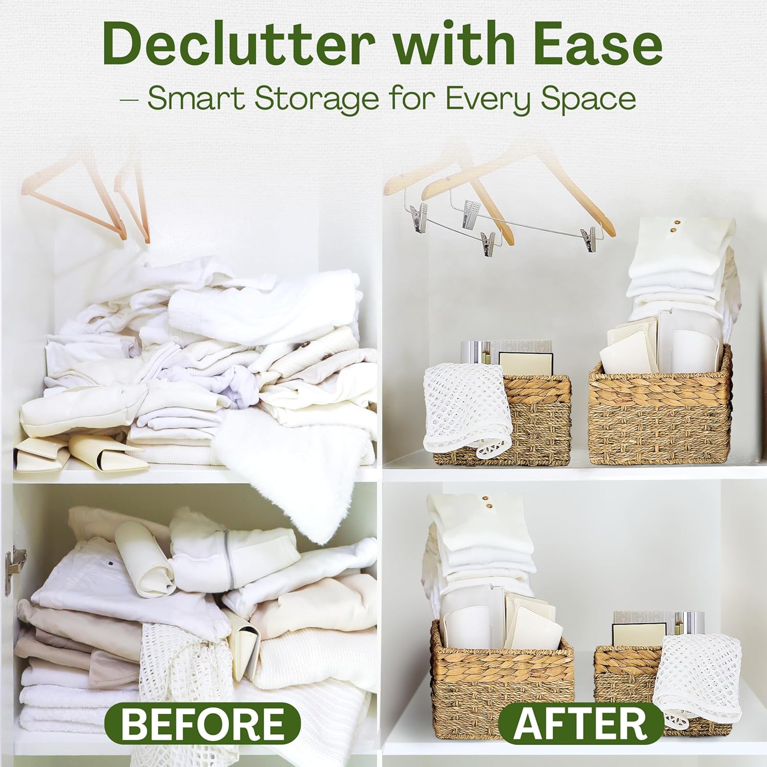 Small Wicker Baskets for Storage 2-Pack, Natural, Woven Baskets for Organizing Living Room, Pantry Baskets, Shelves - Small Size - 8x7x5.5 inches