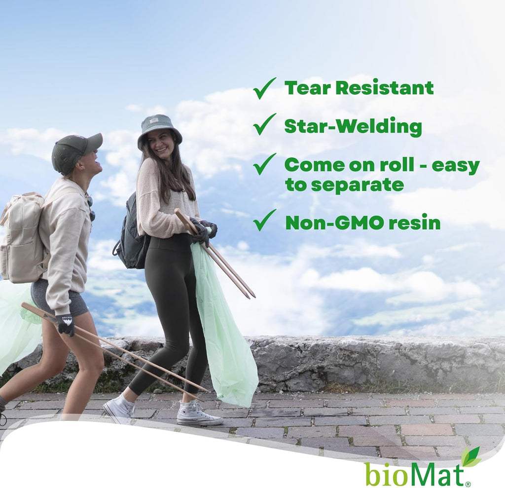 bioMat 35 Gallon Compostable Trash Bags for Lining Compost Bins, 10 Count, Biodegradable Trash Bags for Compost Bin, BPI ASTM D6400 and CMA Certified, Keep your Bin Clean