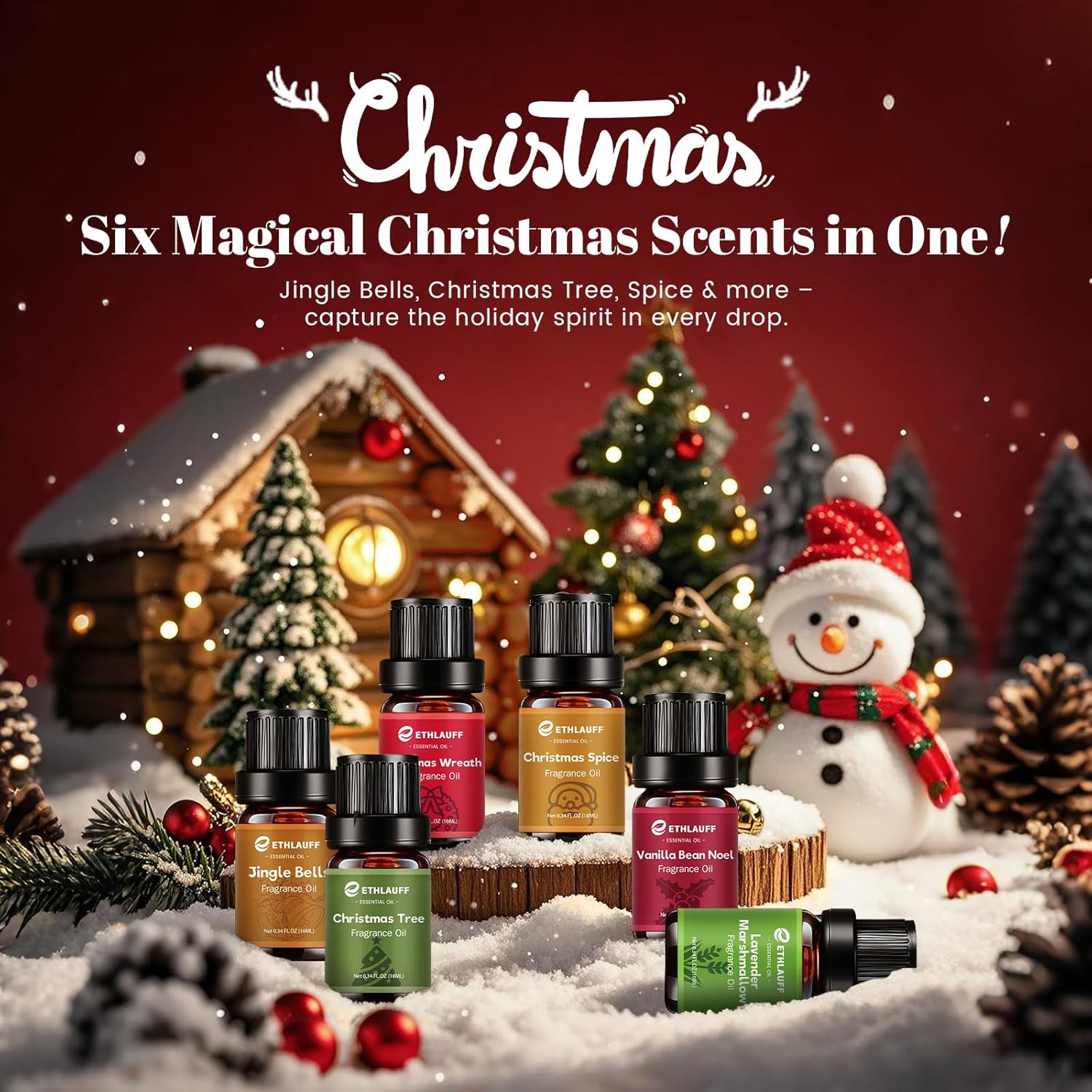 Essential Oils Set,Jingle Bells, Christmas Wreath, Christmas Tree, Christmas Spice, Vanilla Bean Noel, Lavender Marshmallow