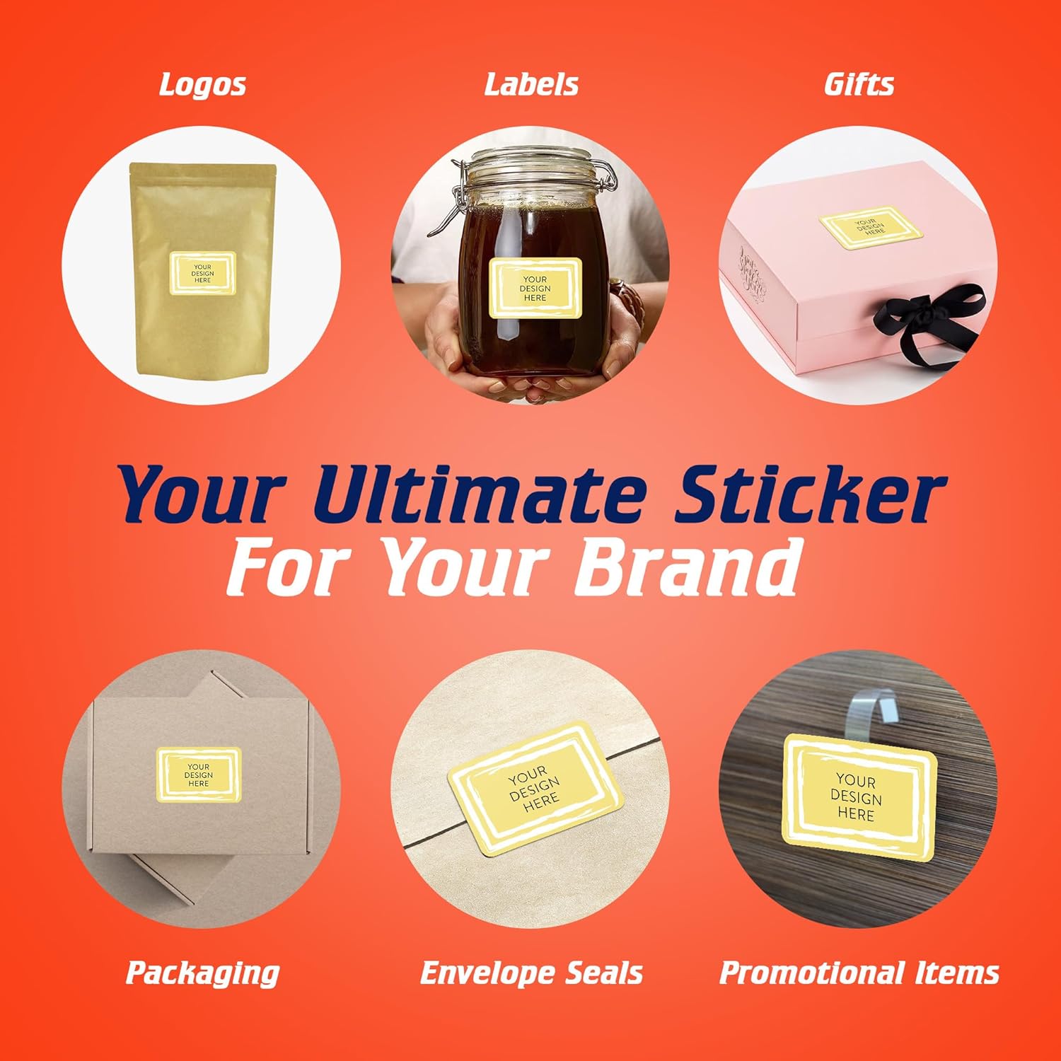 100 Custom Vinyl Stickers - Upload Your own Image, Text, Design, Logo - Personalized Logo Labels for Handmade, Packaging, Bottle, Jars, Candle, Brand Stickers (Lemon Swirls, 3x2)