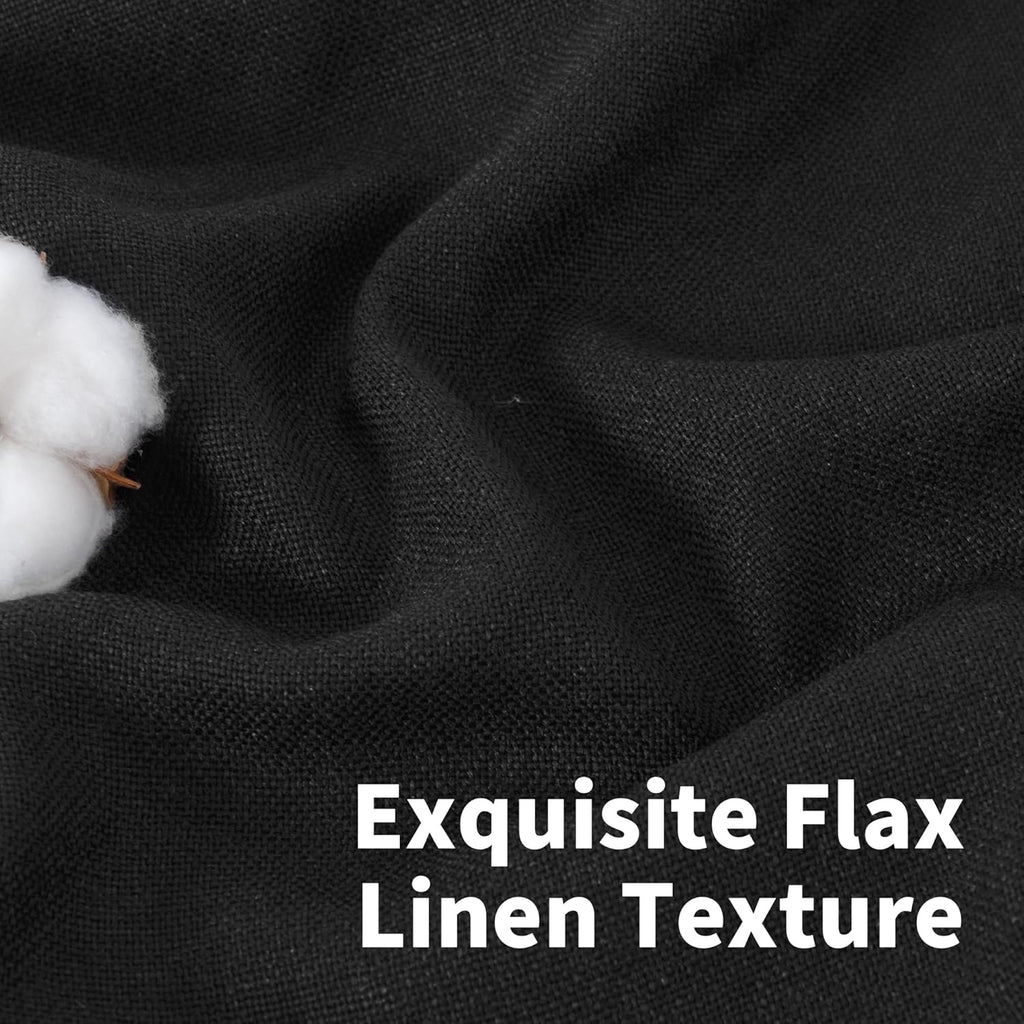 YoungsTex Black Linen Curtains 63 inch Length 2 Panels for Living Room, Back Tab and Rod Pocket Semi Sheer Drapes Light Filtering for Bedroom Gothic Decorative, 52 X 63 Inch