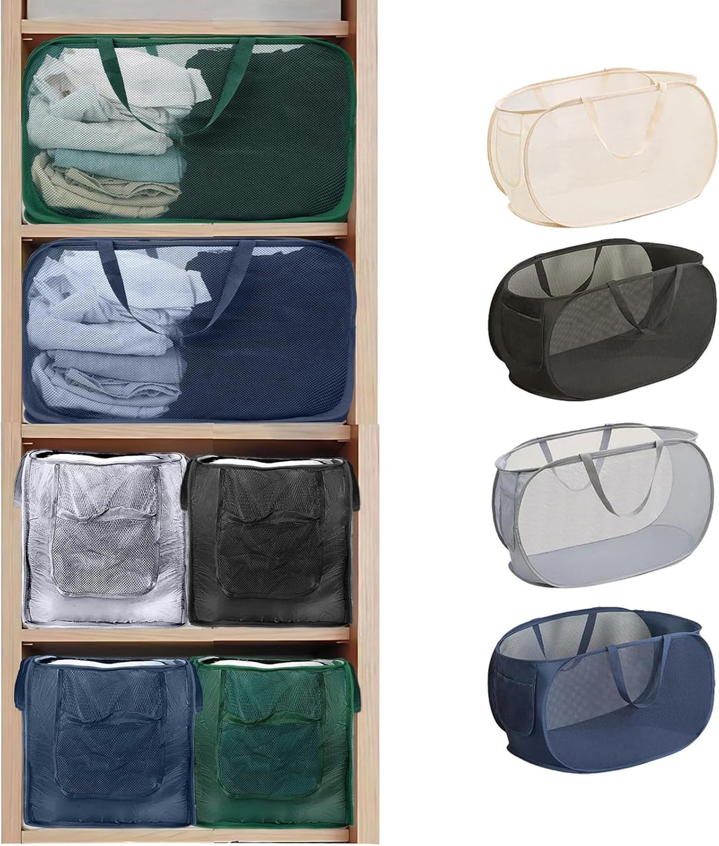 4 Pack Closet Storage Bins, Storage Containers for Closets, Fabric Closet Bins for StorageDecorative ,Collapsible Baskets for Organizing Clothes Toy Nursery (Black/Blue/Beige/Gray)