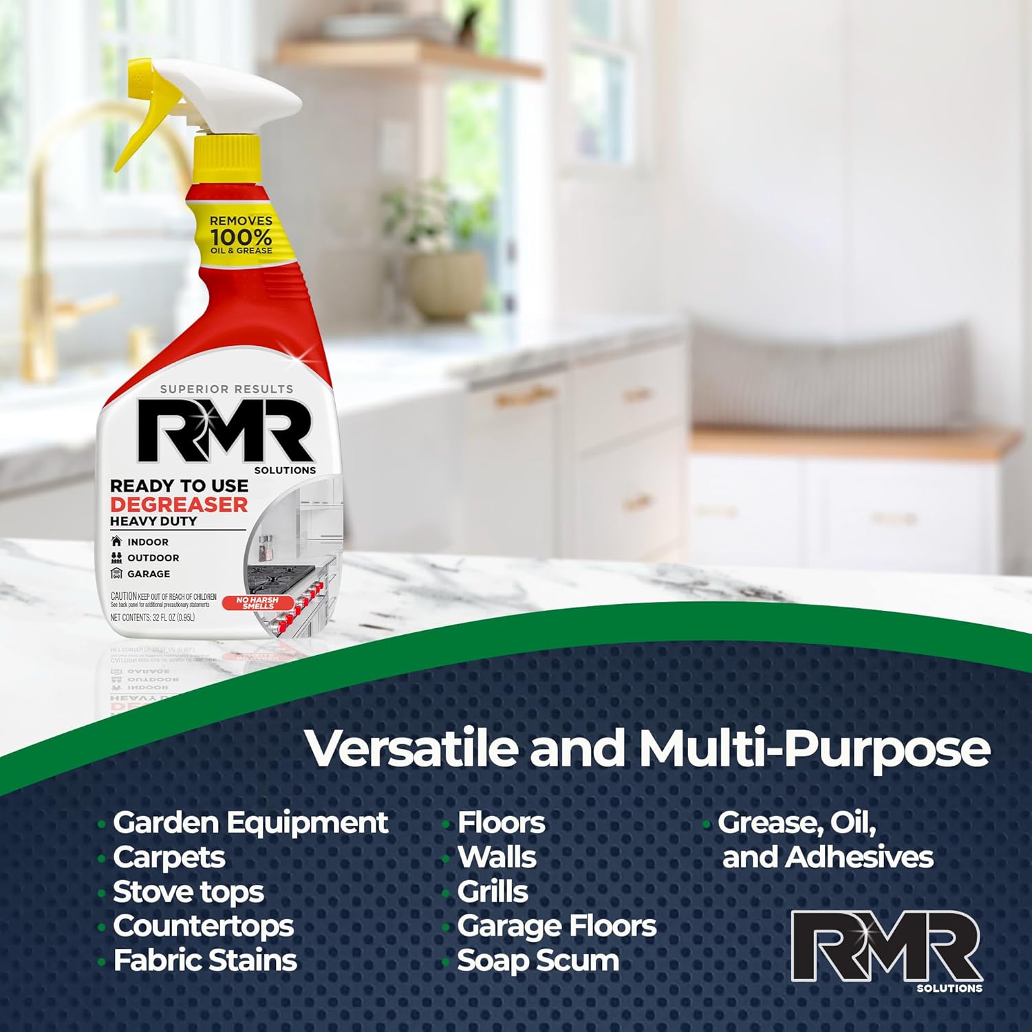 RMR Degreaser and Cleaner - Ready to Use Indoor/Outdoor Formula Works on Contact, For Heavy-Duty Cooking Surfaces, Indoor, Outdoor, Automotive, and Equipment Cleaning, 30 Fluid Ounce