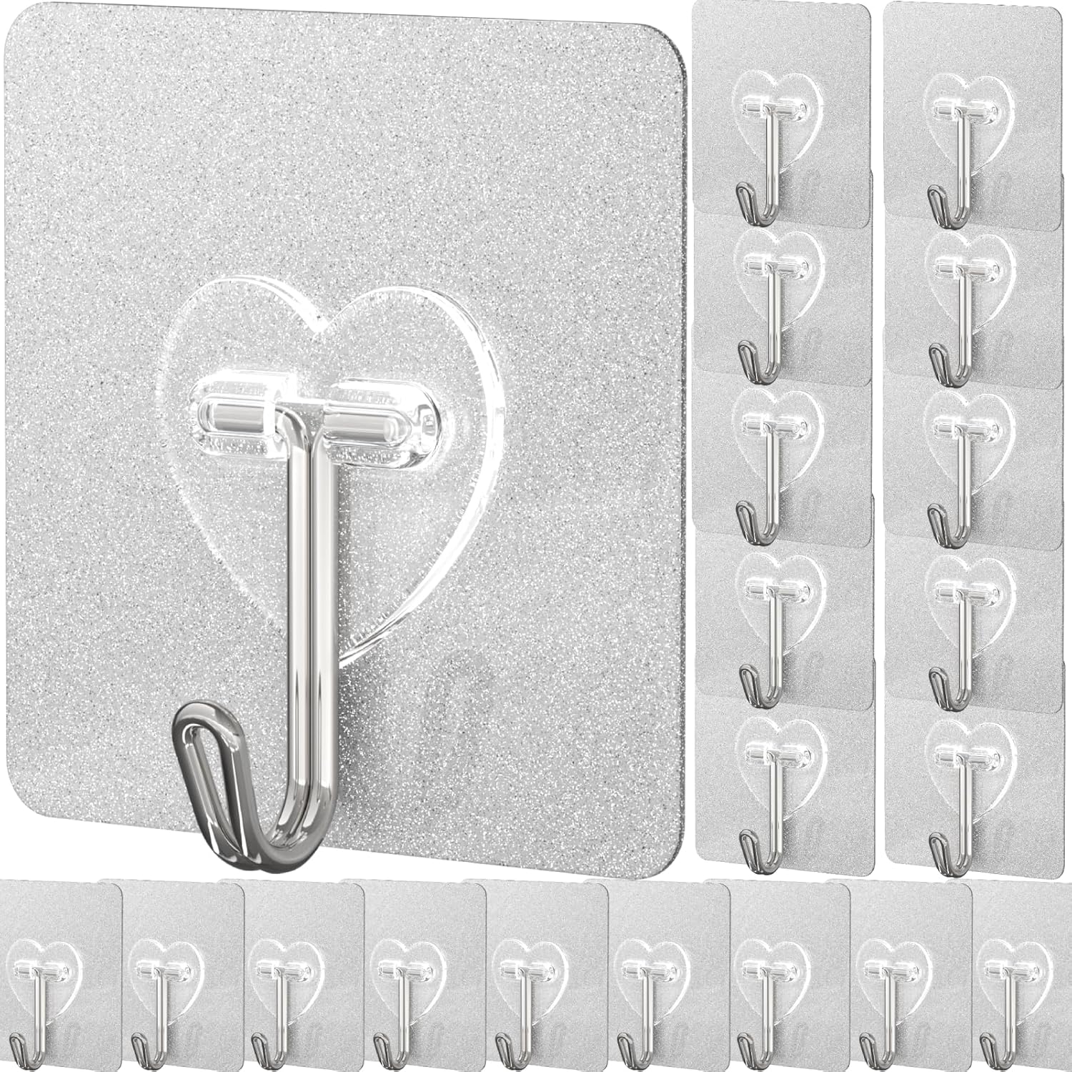 DGYB 20 Pcs Adhesive Hooks for Hanging 22lb Self Adhesive Wall Hooks Heavy Duty Waterproof Transparent Sticky Hook for Shower Home Bathroom Kitchen Office