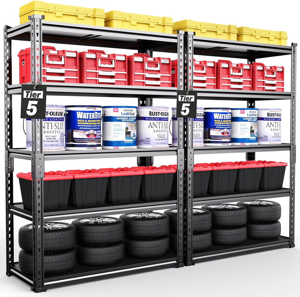 TigerParty 2050LBS Heavy Duty Garage Shelving, 5-Tier Adjustable Storage Shelves, Metal Shelving Unit and Storage Rack for Pantry, Basement, Warehouse, 72" H x 36" W x 16" D, Melamine Faced Board