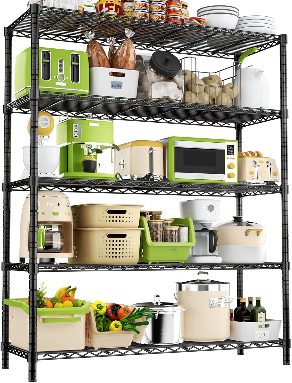 Storage Shelves, 48" L x 20" W x 72" H Heavy Duty Garage Wire Shelving Unit Loads 2000LBS, 5-Tier Adjustable Metal Industrial Utility Shelf Rack for Kitchen, Laundry Room, Basement