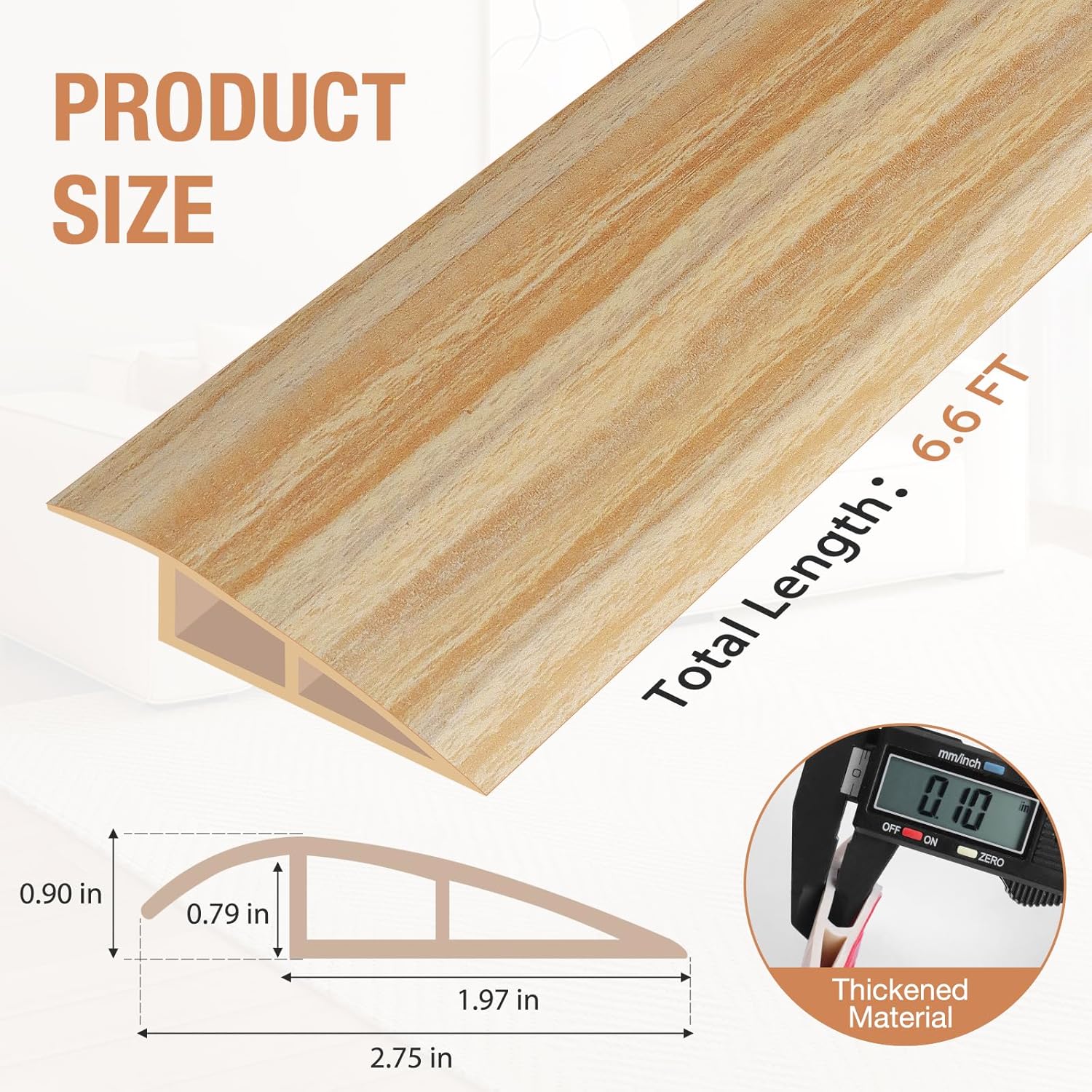 Floor Transition Strip Self Adhesive Vinyl Door Threshold for Doorways Carpet Edging Trim Overlap Edge Reducer for Laminate Floor, Carpet, Tile (Light Yellow Wood Grain, 3/5" to 4/5", 6.6Ft)