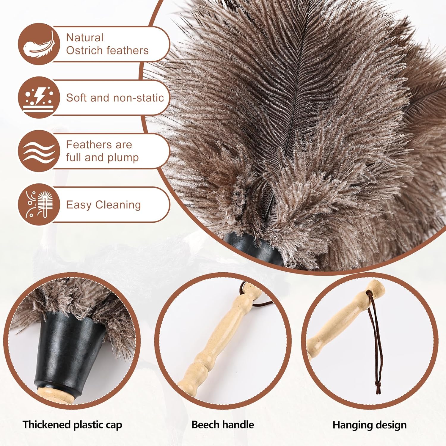 Ostrich Feather Duster 14" Natural Handheld Reusable Feathers Dusters with Wooden Handle for Cleaning Supplies Home Car Office(6PCS)