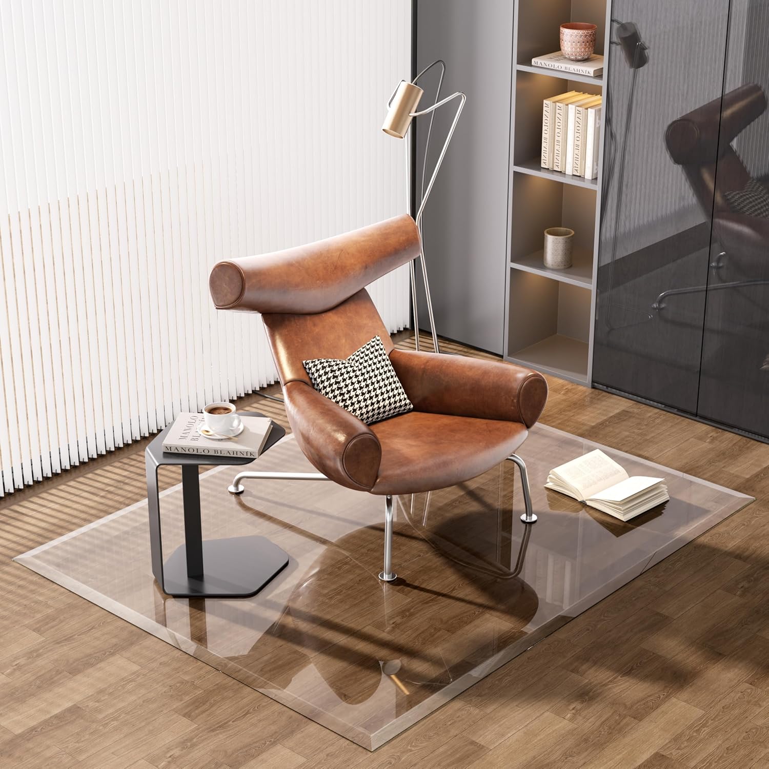 [Tempered Glass] 59“ x 47” Beveled Edge Glass Chair Mat with Polished Edge Clear Office Chair Mat, Glides Smoothly, Suitable for Carpet or Hardwood Floors