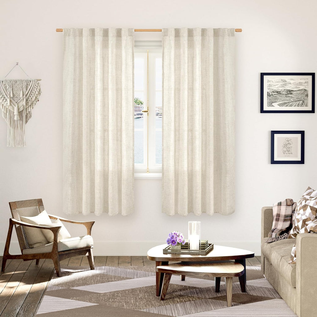 YoungsTex Linen Curtains 72 Inch Length for Living Room - Light Filtering Window Drapes with Back Tab Rod Pocket for Bedroom Office Dining Country Privacy, 42 X 72 Inch, 2 Panels