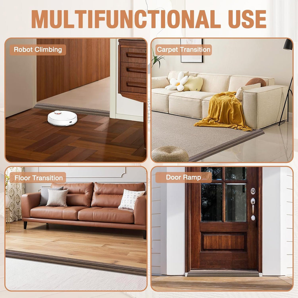 Floor Transition Strip Self Adhesive Vinyl Door Threshold for Doorways Carpet Edging Trim Overlap Edge Reducer for Laminate Floor, Carpet, Tile (Smoked Brown Wood Grain, 1/5" to 2/5", 3.3Ft)