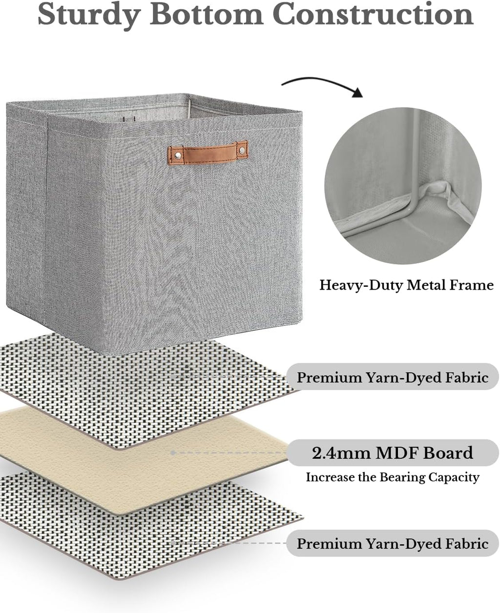 StorageWorks 13x13 Inches Storage Cube, Fabric Storage Bins with PU Handles, Collapsible Organizer Baskets for Closet, Gray, 4-Pack