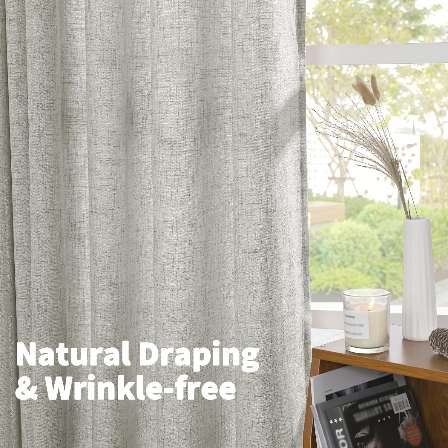 YoungsTex Light Grey Linen Curtains 63 Inches Length 2 Panels for Living Room - Textured Semi Sheer Drapes with Rod Pocket Back Tab Light Filtering for Bathroom Bedroom, 52 X 63 Inch