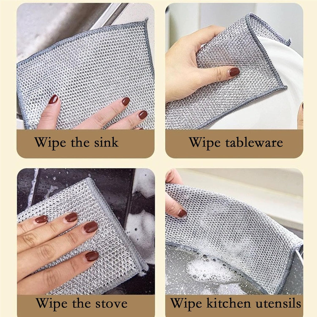 10PCS Double Wet and Dry Wire Dishcloth, Stainless Steel Scrubber, Multi-Purpose Wire Miracle Cleaning Cloths, Non-Scratch, for Powerful Cleaning of Cookware and More.(10PCS)