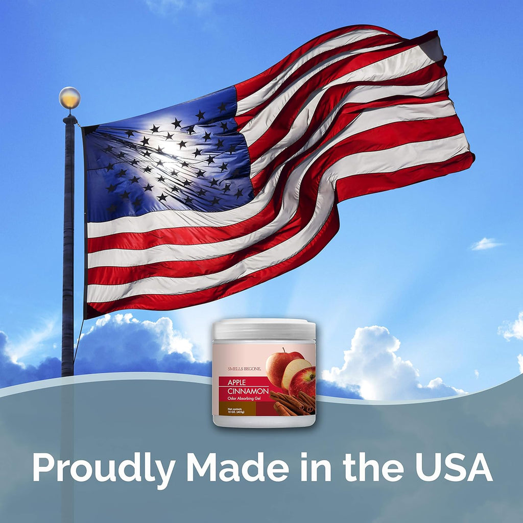 SMELLS BEGONE Air Freshener Odor Absorber Gel - 15 oz, Pack of 2 - Absorbs and Eliminates Odor in Pet Areas, Bathrooms, Cars, & Boats - Made with Essential Oils - Apple Cinnamon Scent