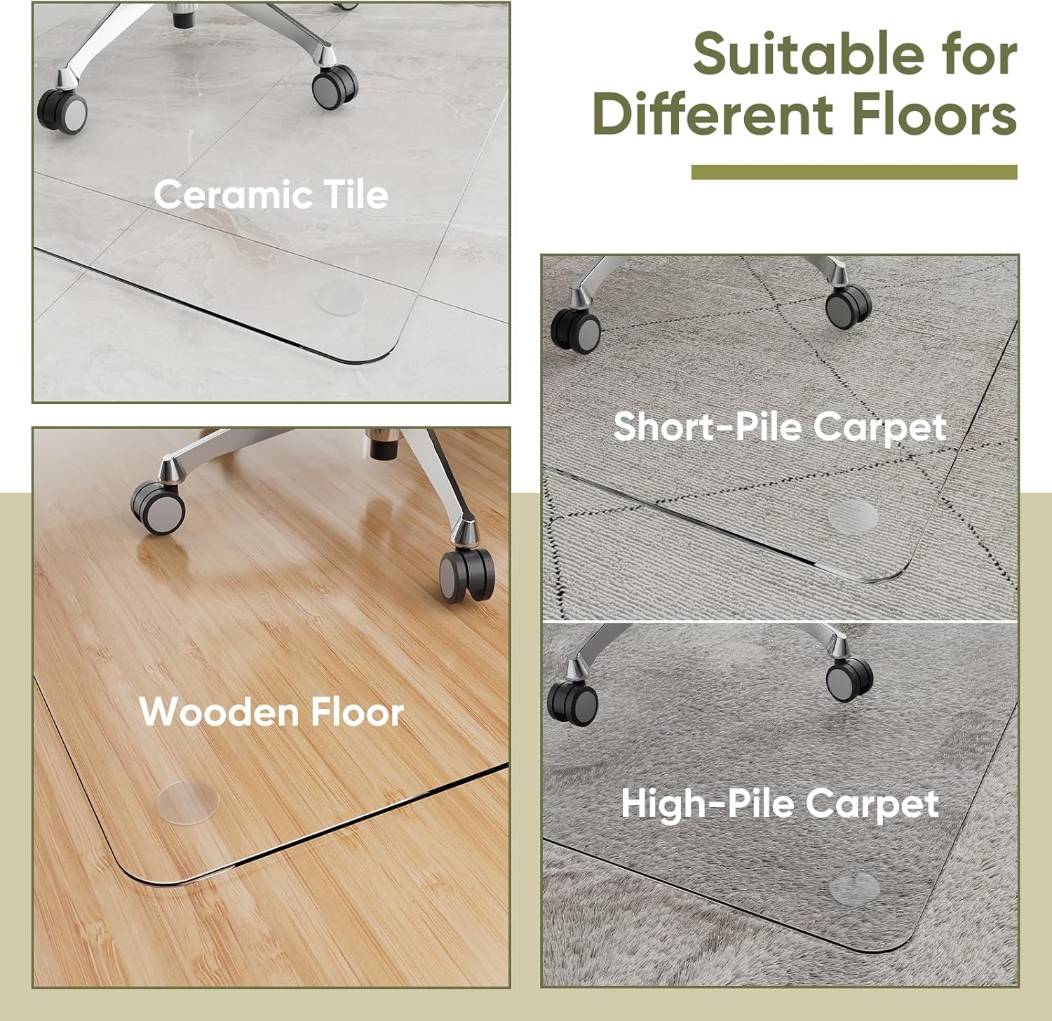 Office Chair Mat for Carpet & Hardwood, Upgraded 36" x 48" Dual Use Tempered Glass Chair Mat for Chair and Footrest Under Desk