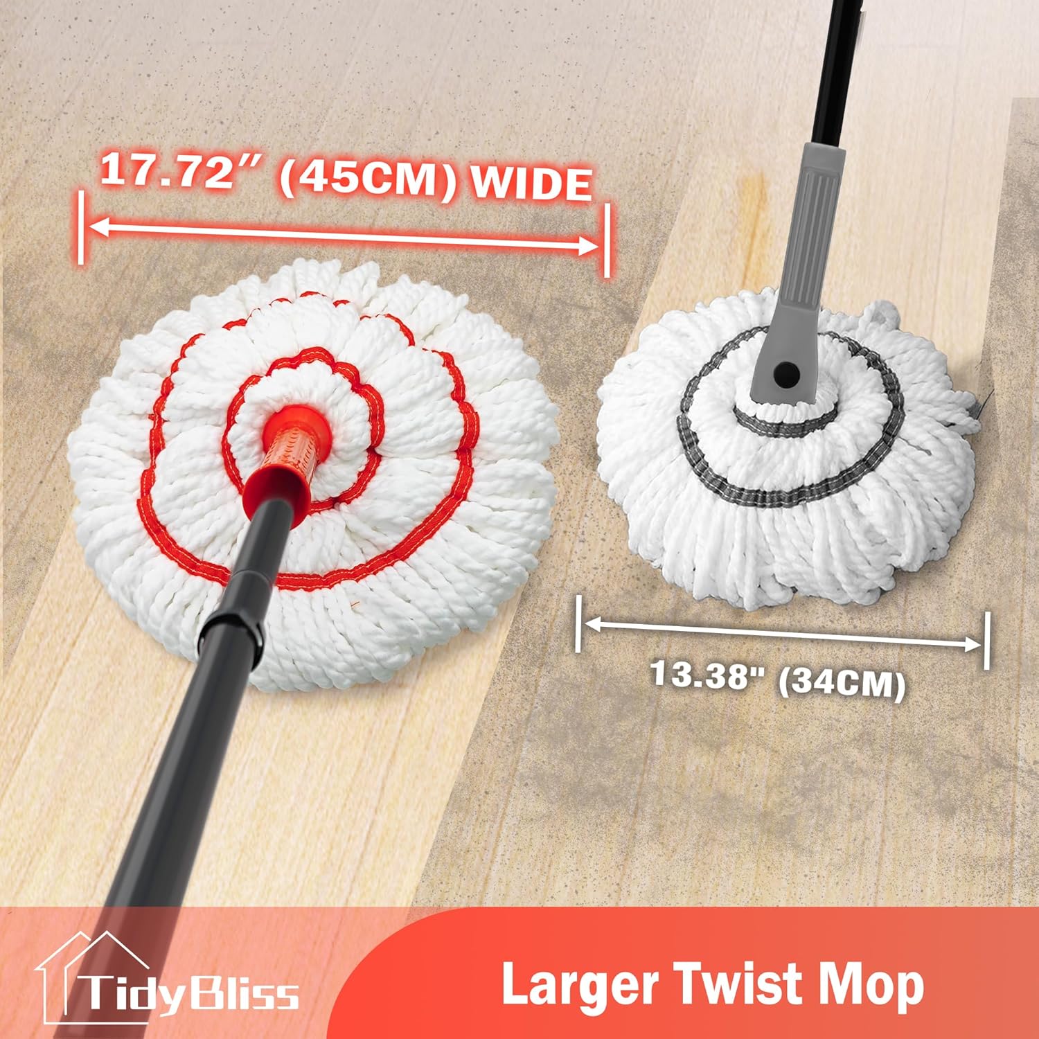 Self Wringing Twist Mop for Floor Cleaning, 57.5 inches Long Handle Cotton String Mop with Wringer, Washable Microfiber Wet Mop with Scouring Pad for Hardwood, Tile, Bathtub, Kitchen