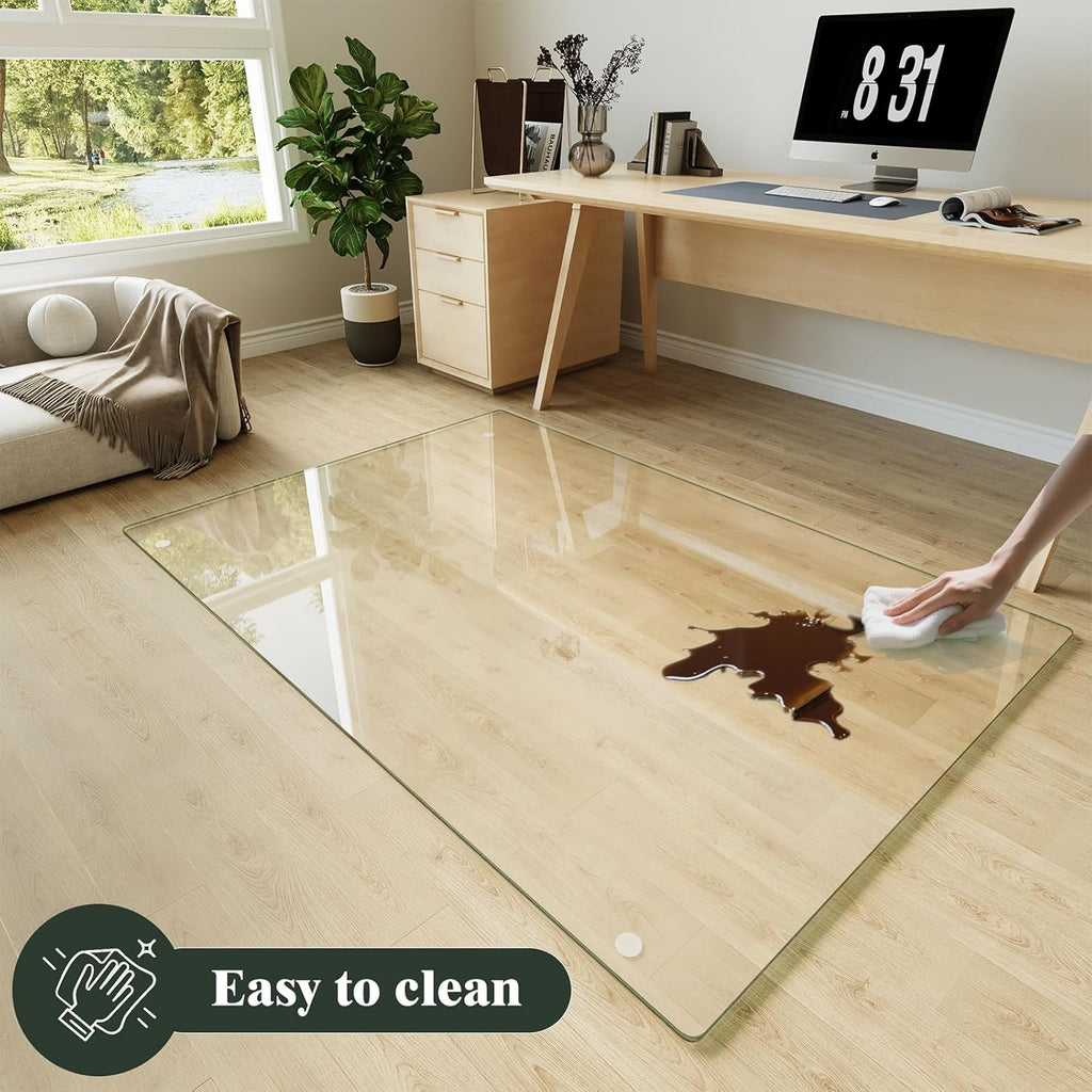 Koonmi Tempered Glass Chair Mat for Hardwood Floors & Carpets, 48" x 80“ Transparent Heavy Duty Office Floor Protector with Noise-Free Gliding Shatterproof for Home Office Desk