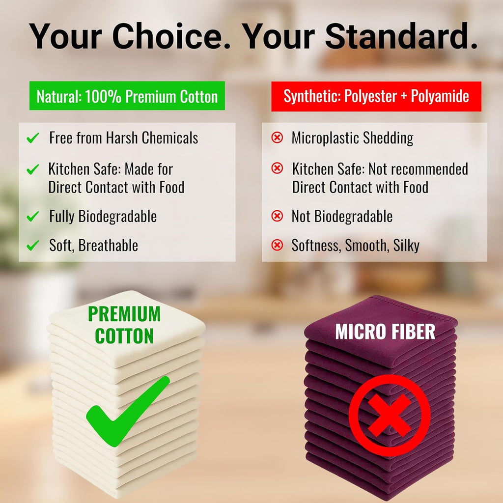 WHITEWRAP Dish Cloths Cotton| Kitchen Wash Cloth| Shop Towels Absorbent and Lint Free Flour Sack| Dishcloths for Kitchen Washing Dishes|Thick Absorbent Quick Dry Dish Rags |12Pack 13"x13" Natural