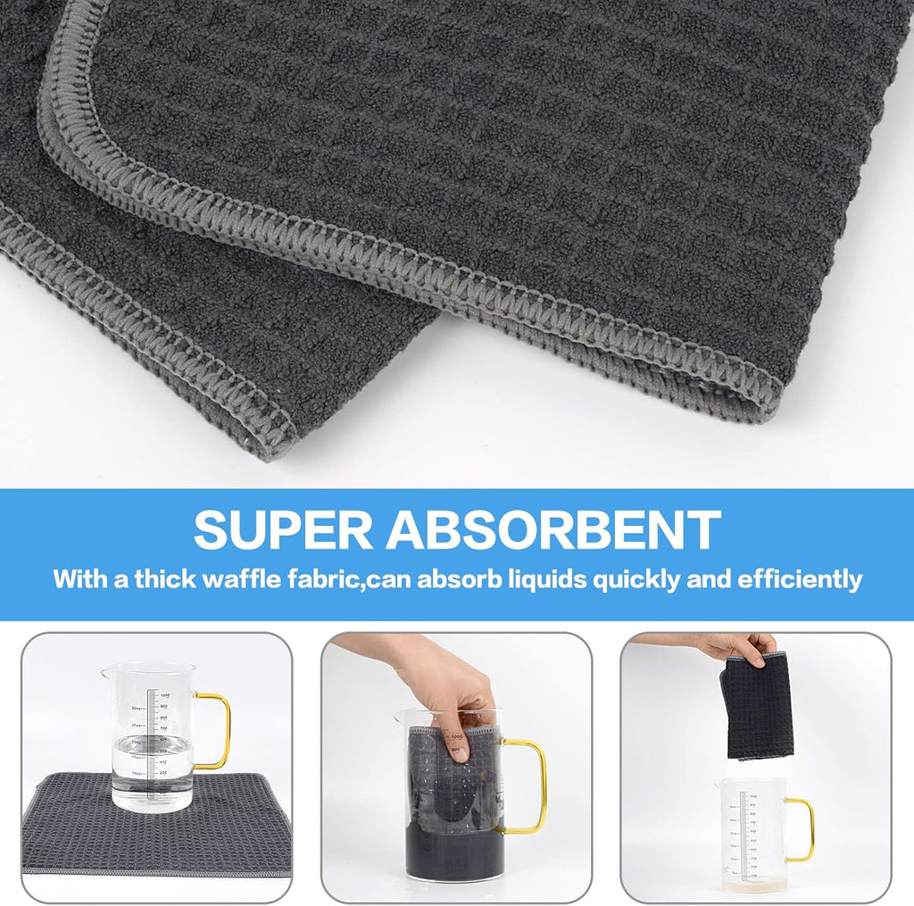 KinHwa Kitchen Washcloths for Dishes Absorbent Microfiber Dish Cloths Quick Dry Dish Rags with Poly Scour Scrub Side Ideal for Kitchen Cleaning (Grag-B, 12inchx12inch 6 Pack)