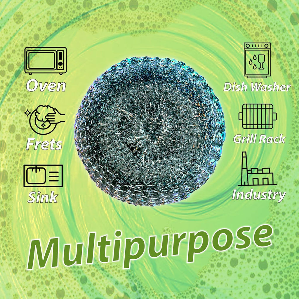 5 Pcs ESSPERTA Stainless Steel Wool Scrubber，5 Steel Scrubber Wool Pads for Cleaning Dishes, Metal Scrubber Pot Scrubbers Can Clean Iron Pots, Stoves, Barbecue Grills, Wash Sink