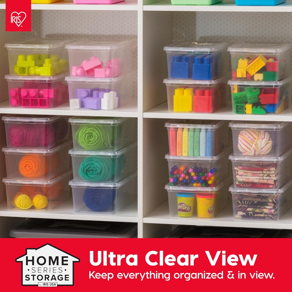 IRIS USA 6-Pack Storage Bins with Lids, 6 Quart, Shoe Boxes Clear Stackable Containers Organize Shoes Closet Shelves, Classroom Organization Teacher Tools, Game Storage - BPA-Free Plastic