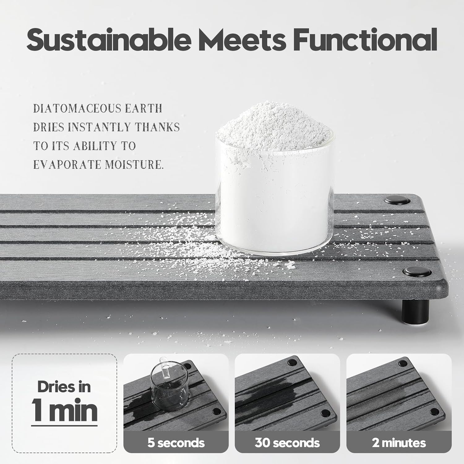 Instant Dry Sink Caddy Kitchen Sink Organizer, Quick Drying Stone Tray Diatomite Sponge Holder Soap Dish, Bathroom Countertop Fast Dry Water Absorbing Vanity Rack, Dark Gray,12" x 5"