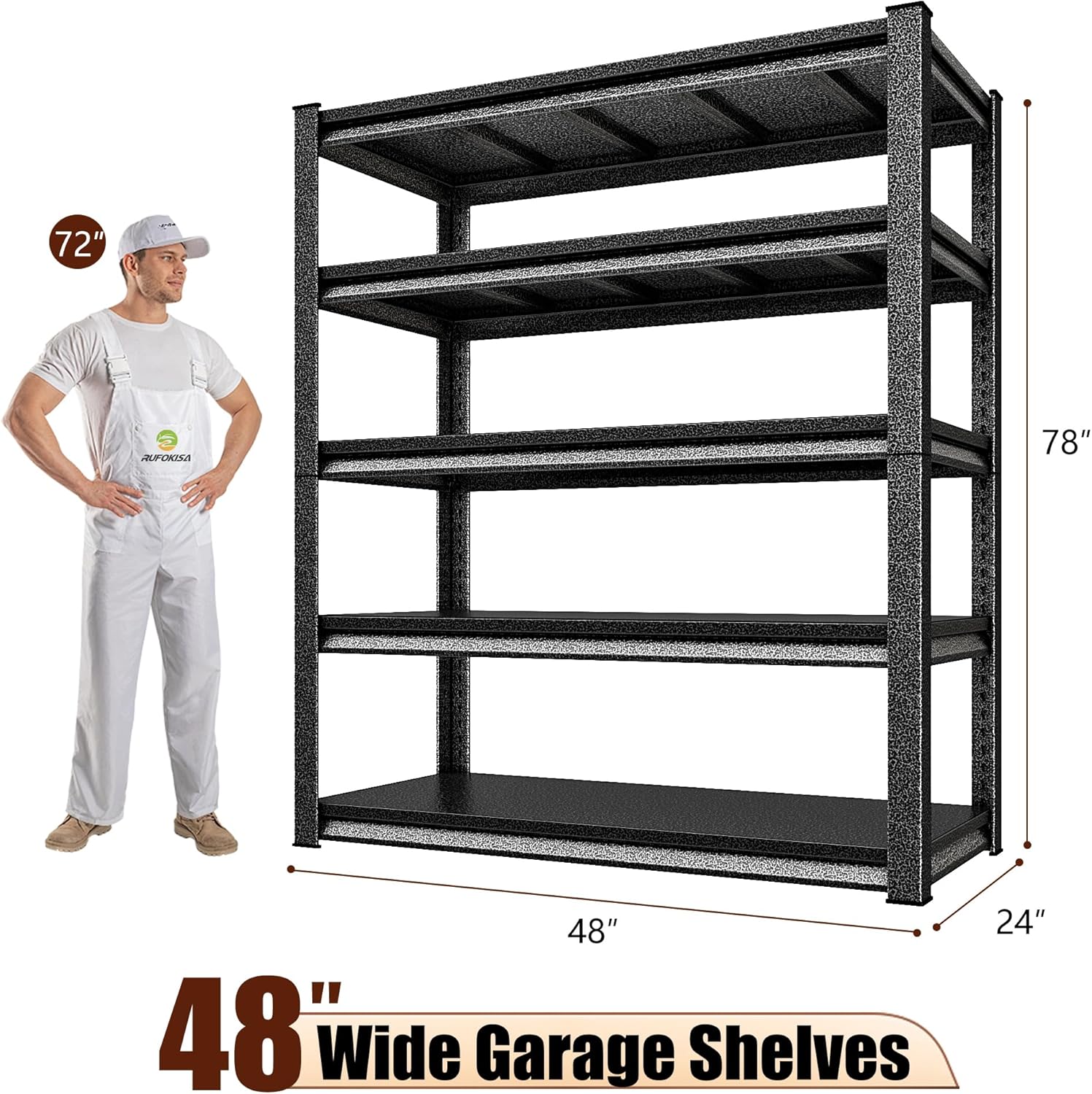 48" W Garage Shelving Heavy Duty，3000LBS Loads Adjustable Garage Storage Shelves,5-Tier Metal Storage Racks and Shelving Units, Utility Rack Shelves,48”W x 24”D x 78”H,Silver