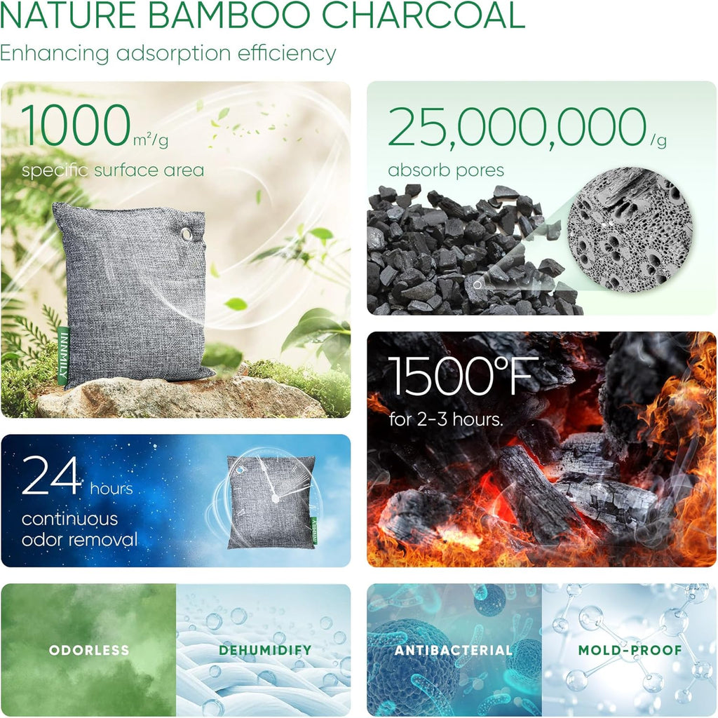 Activated Charcoal Odor Absorber, Large 500g w Hooks Nature Odor Remover for Strong Odor, Bamboo Charcoal Air Purifying Bags, Odor Eliminator for Home Car Closet Pet, Smoke Deodorizer