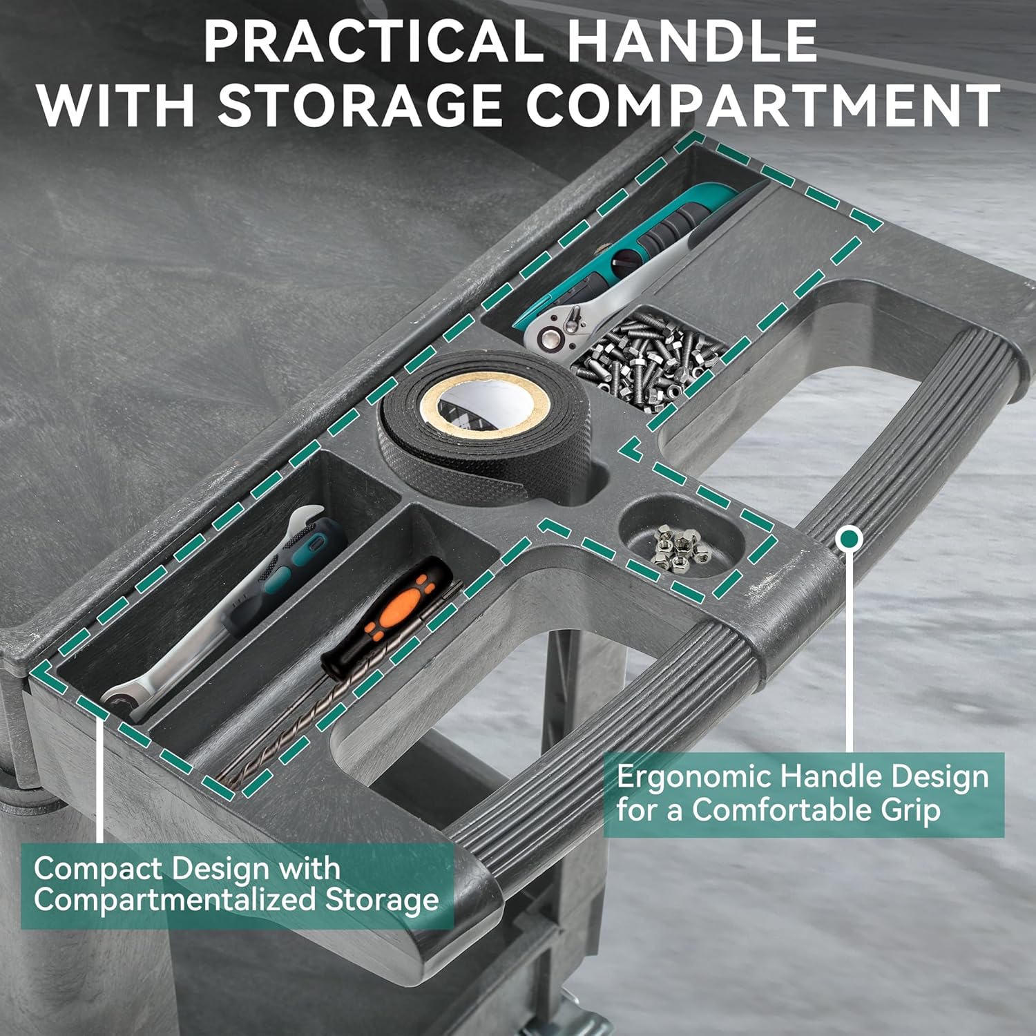 YITAHOME Utility Cart on Wheels, 550 lbs Capacity Service Cart, 40 x 17 Inch Rolling Work Carts, 2 Shelf Heavy Duty Plastic Cart Suitable for Warehouse, Garage, School & Office, Cleaning, Gray