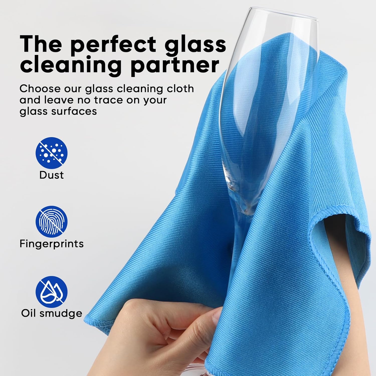 HOMEXCEL Microfiber Glass Cleaning Cloths 6 PK, Lint Free Streak Free, Reusable Microfiber Cleaning Cloth for Cleaning Windows, Glasses, Mirrors, Screens, Stainless Steel, and More, Blue-14”×16”