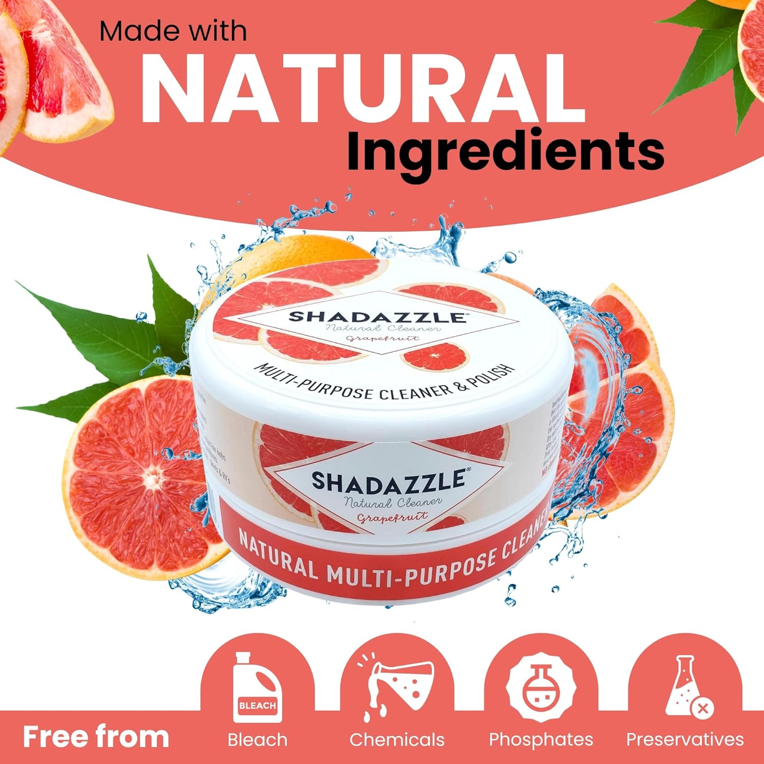 Shadazzle Natural All Purpose Cleaner and Polish – Eco friendly Multi-purpose Cleaning Product (1 Pack, Grapefruit)