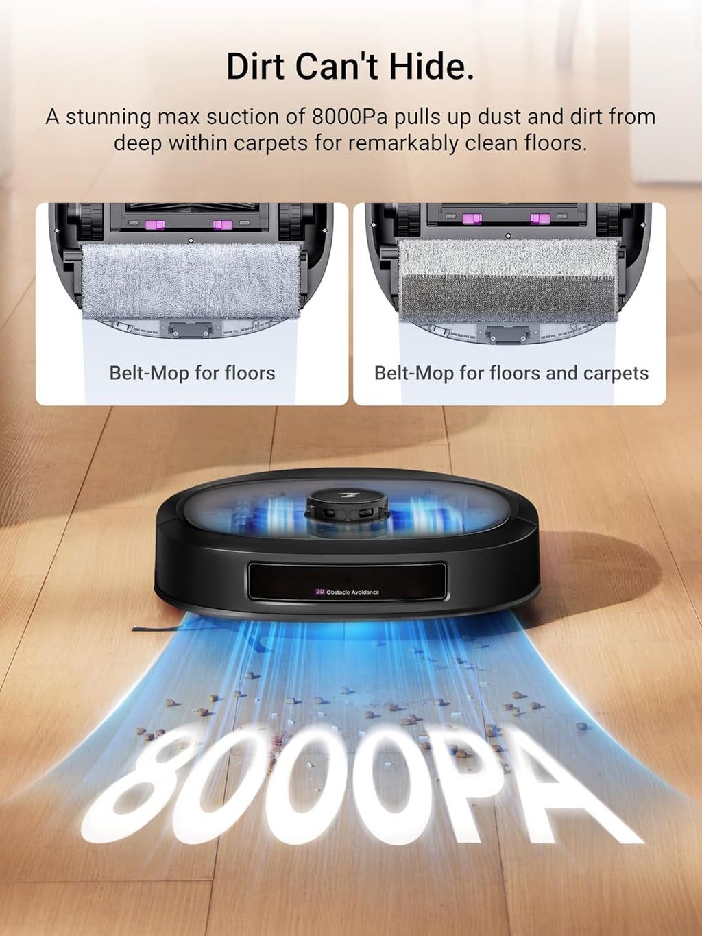 Eureka J20 Robot Vacuum Self Emptying, 8000Pa Suction, Auto Mop Washing & Hot Air Drying,3D Obstacle Avoidance, Cycling Belt-Mop Design