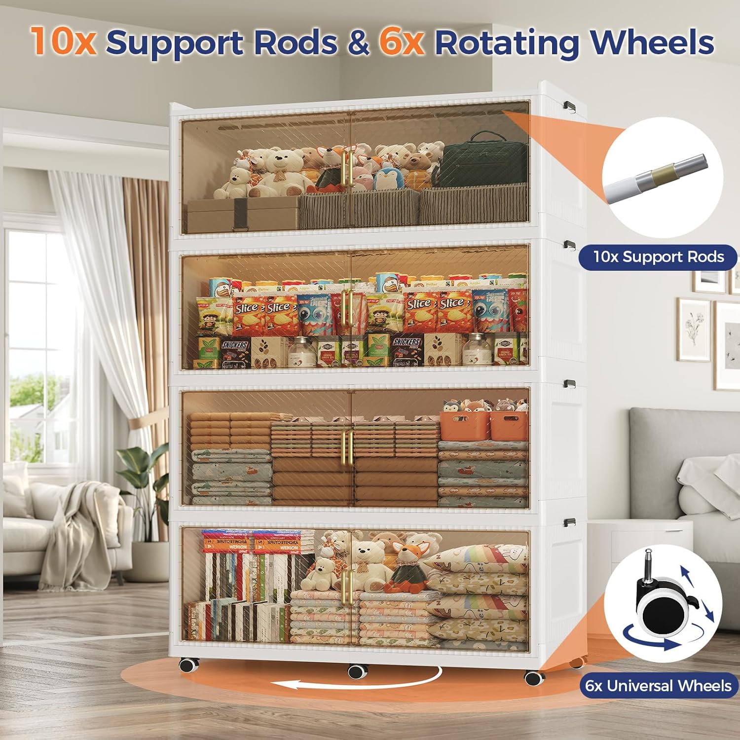 320GAL Extra Large Storage Bins with Lid, 1280QT Collapsible Organizer with Wheels, Stackable Closet Cabinet with Doors, Folding Storage Containers for Home, Office, Dorm, 3Pack White