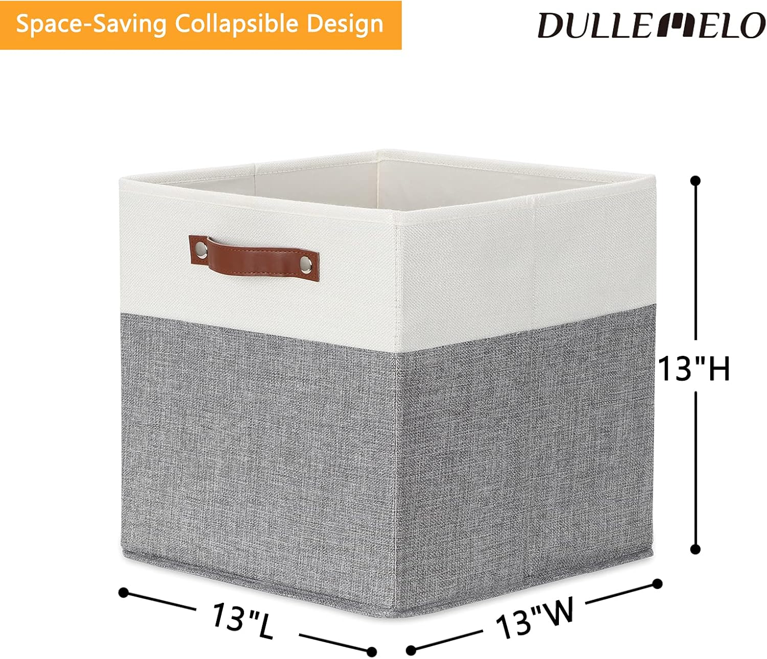 DULLEMELO Storage Cubes 13 inch, Collapsible Sturdy Cube Storage Bins With Handles for Organizing,Fabric Storage Baskets for Shelves Nursery Closet Home Organization (White&Grey-4 Pack)